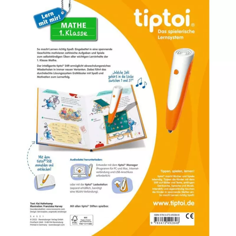 RAVENSBURGER tiptoi Lern mit mir! Mathe 1. Klasse Interaktīvā mācību grāmata