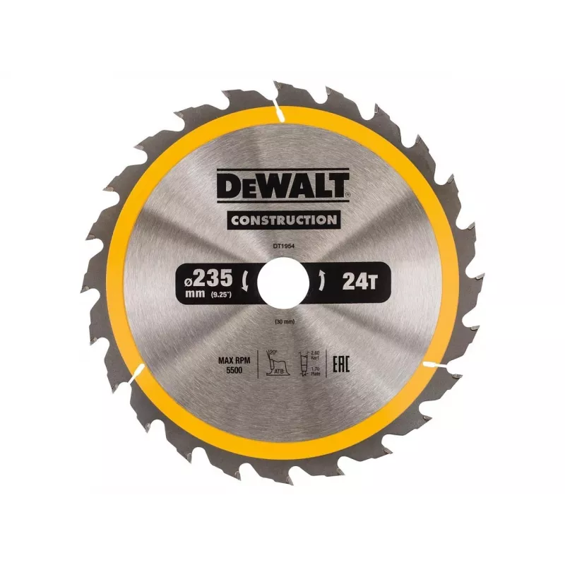 DEWALT DT1955-QZ Ripzāģa asmens 235mm 60T Fine Finish