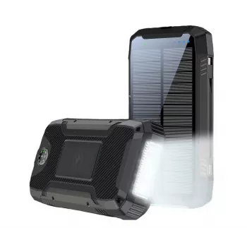 PowerNeed S20000Q 20000mAh āra saules enerģijas banka ar bezvadu uzlādi, QC3.0 un PD 20W, melna