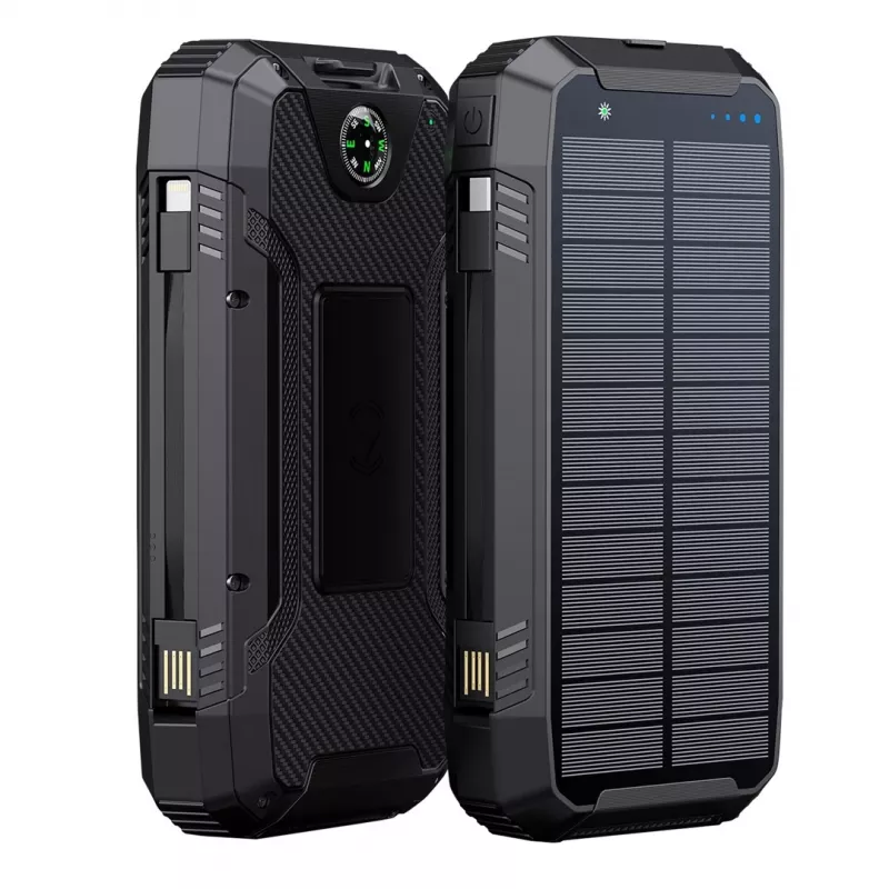 PowerNeed S20000Q 20000mAh āra saules enerģijas banka ar bezvadu uzlādi, QC3.0 un PD 20W, melna