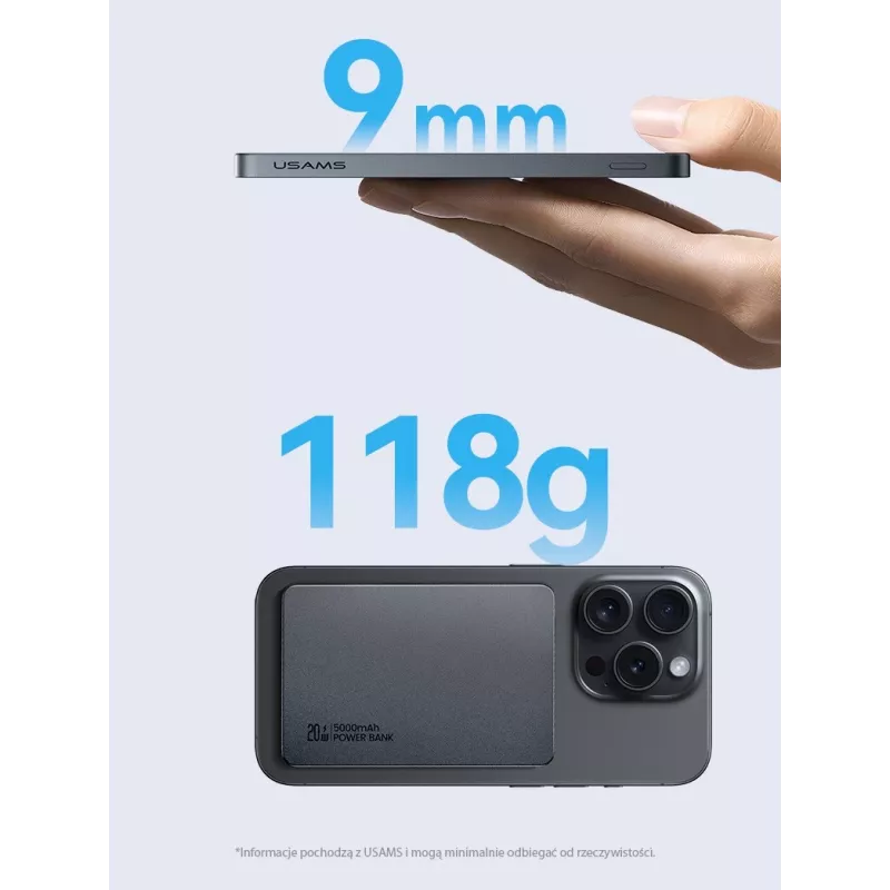 USAMS Power Bank 5000mAh 20W PD MagSafe Wireless Grey