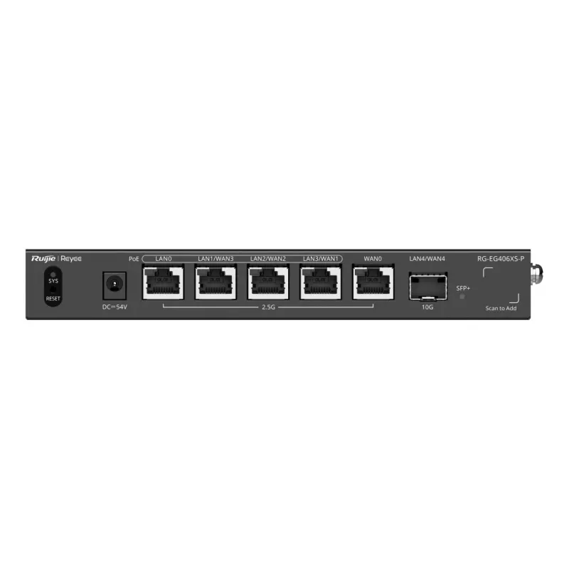 Ruijie Reyee RG-EG406XS-P Multi-WAN Cloud Gateway maršrutētājs, 6x 2.5GE RJ45, 1x 10GE SFP+, 4 PoE, VPN, Rackmount