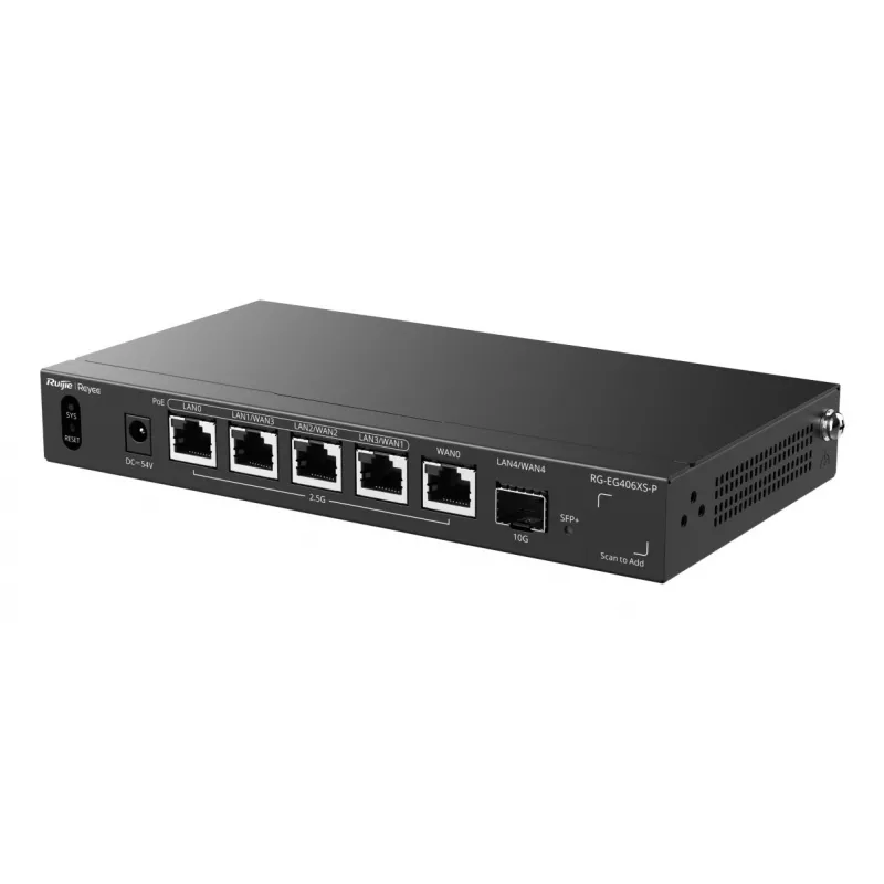 Ruijie Reyee RG-EG406XS-P Multi-WAN Cloud Gateway maršrutētājs, 6x 2.5GE RJ45, 1x 10GE SFP+, 4 PoE, VPN, Rackmount