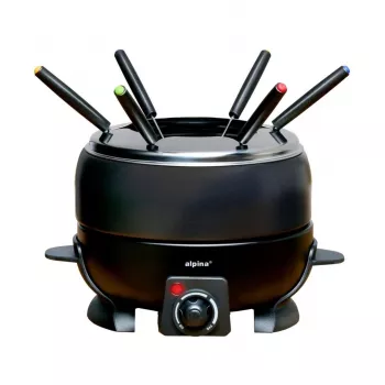 ALPINA Electric Fondue Set 2.3L 800W Black with Thermostat and 6 Forks