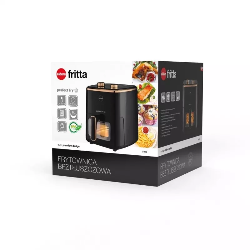 ELDOM FRITTA Beztauku fritieris 5.0 L Regulējama temp. Taimeris 1500 W Viens 5 L Brīvi stāvošs karstā gaisa fritieris Melns