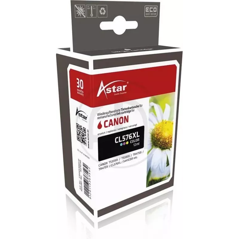 ASTAR AS70750 saderīga Canon CL-576XL trīskrāsu tintes kasetne (pārstrādāta, 12ml, 300 lapas)