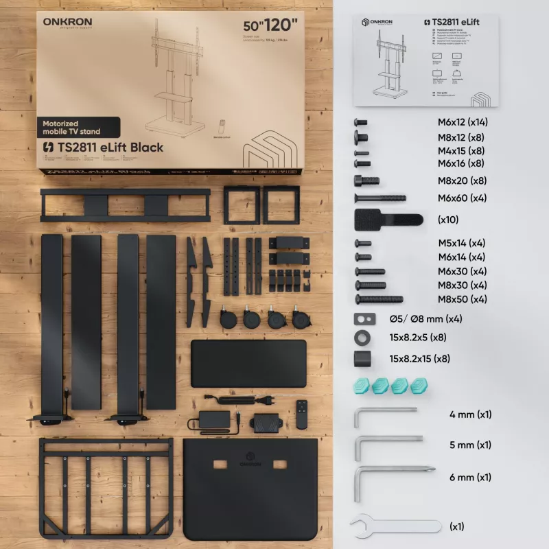 ONKRON TS2811E-B Mobilais TV statīvs 50-120 collu ekrāniem, melns