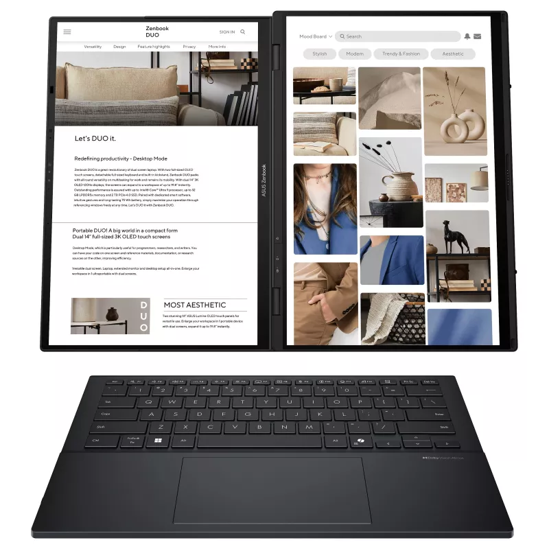 ASUS Zenbook Duo UX8406CA-QL331W 14 inch OLED Touch 2-in-1 klēpjdators (Intel Core Ultra 9 185H, 32GB RAM, 1TB SSD, Windows 11 Home) - Inkwell Gray