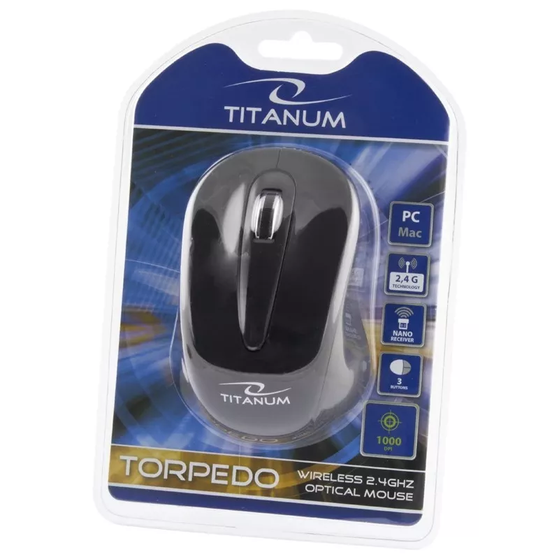 ESPERANZA Titanum TM104K Bezvadu optiskā pele 1000 DPI, 2,4 GHz, 3 pogas, melna