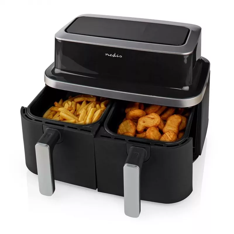 Nedis KAAF320BK Karstā gaisa fritieris ar diviem groziem 8.4 L 2600 W Digitāls skārienekrāns Melns