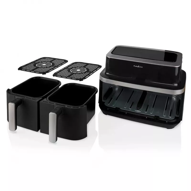 Nedis KAAF320BK Karstā gaisa fritieris ar diviem groziem 8.4 L 2600 W Digitāls skārienekrāns Melns