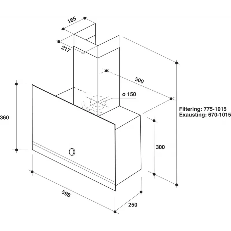 Whirlpool WHVA 62F LM K Sienas nosūcējs, 59,8 cm, 485 m³/h, Mehānisks, LED, Melns
