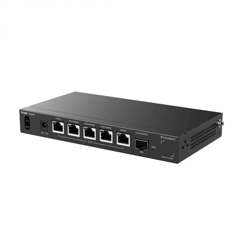 Ruijie Reyee RG-EG406XS Multi-WAN Cloud Gateway, 6 Porti, 2.5GE WAN/LAN, 10G SFP+, VPN, Cloud pārvaldība, Rack-Mountable