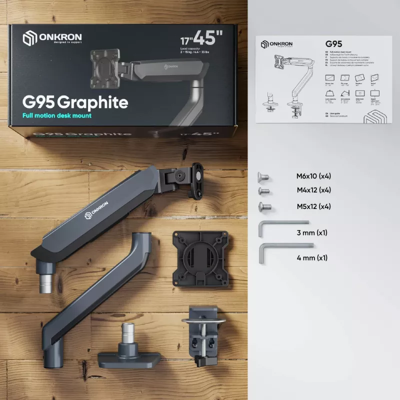 ONKRON G95-G Galda stiprinājums 17-45 collu monitoriem, grafīts