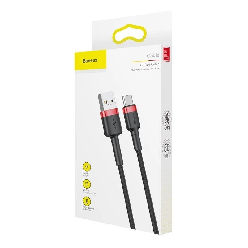 Baseus Cafule USB-A uz USB-C kabelis 0.5m 3A Sarkans/Melns