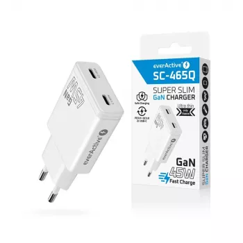 EVERACTIVE GaN 45W USB-C Lādētājs QC3.0 SC-465Q Balts