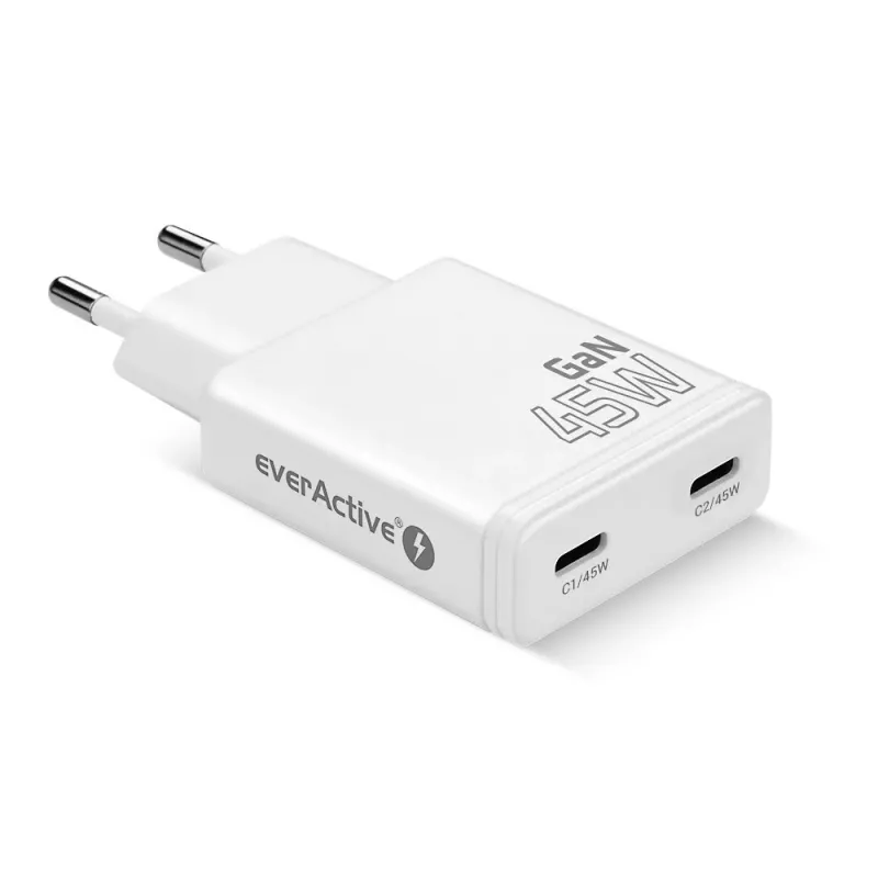 EVERACTIVE GaN 45W USB-C Lādētājs QC3.0 SC-465Q Balts