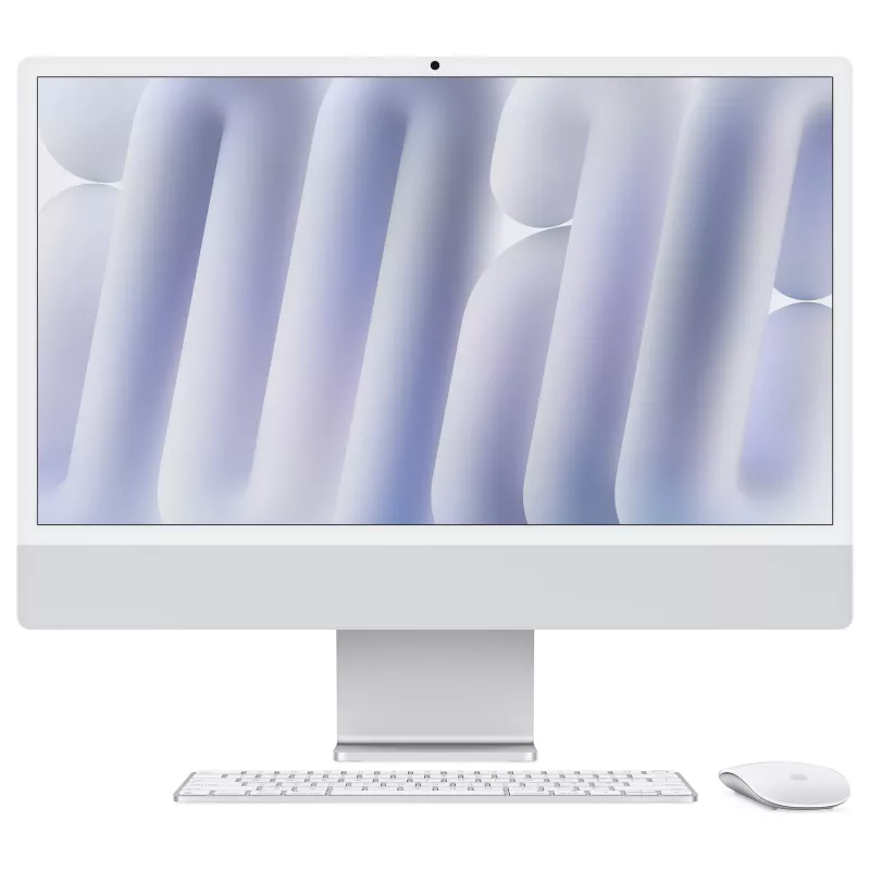 Apple iMac 24 collu M4 10-kodolu CPU 10-kodolu GPU 16-kodolu neironu dzinējs 24GB RAM 512GB SSD Standarta stikls Sudrabs Magic Keyboard ar Touch ID un ciparu tastatūru vācu izkārtojums