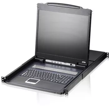 ATEN CL1308N LCD KVM konsole ar 8 portu KVM slēdzi - 19 inch LCD, PS/2 un USB, VGA, 1280x1024, melna, 1U montējama statīvā