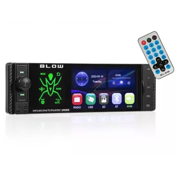 BLOW Spider 4CAL RDS RGB autoračio ar Bluetooth, USB, SD, AUX, skārienekrānu, RGB fona apgaismojumu, tālvadību, 1 DIN, 4x45W