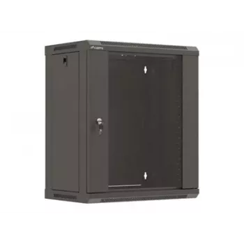 LANBERG WF03-5312-10B 19 inch Sienas stiprinājuma skapis 12U 540x350 Plakanais iepakojums ar stikla durvīm Melns