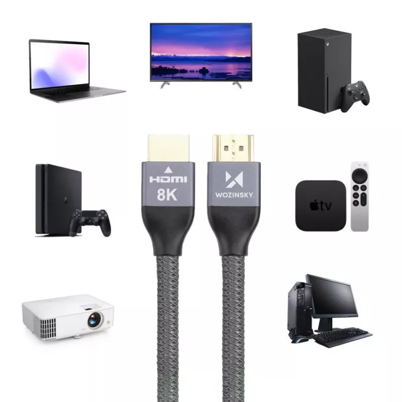 Wozinsky HDMI 2.1 kabelis 8K 60Hz 48Gbps / 4K 120Hz / 2K 144Hz 2m Sudraba (WHDMI-20)