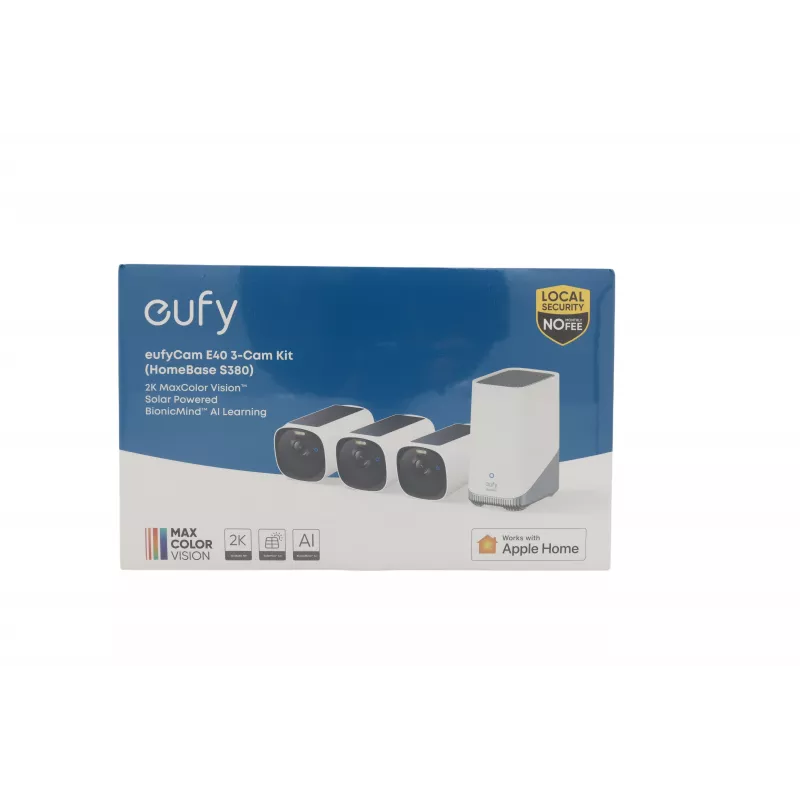 eufy Security eufyCam E40 3 kameru komplekts ar HomeBase 3, 2K izšķirtspēja, bezvadu, IP65, krāsu nakts redzamība, AI noteikšana, 120 dienu akumulatora darbības laiks