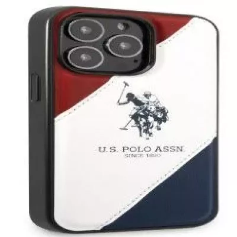 US Polo Assn Tricolor Embossed Back Cover for Apple iPhone 14 Pro - White