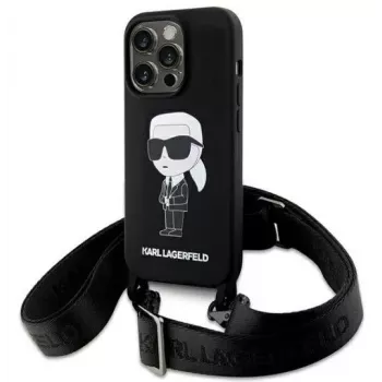Karl Lagerfeld KLHCP15XSCBSKNK iPhone 15 Pro Max 6.7 inch cietais maciņš Black Crossbody Silicone Ikonik
