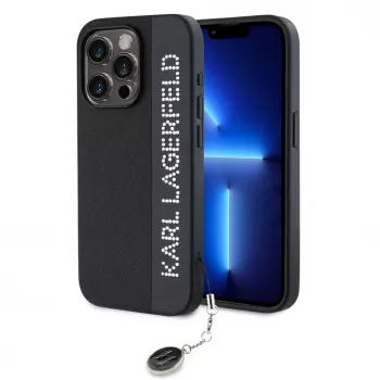 Karl Lagerfeld KLHCP15XPSAKDGCK iPhone 15 Pro Max 6.7 inch Black Hardcase Saffiano Rhinestones & Charm