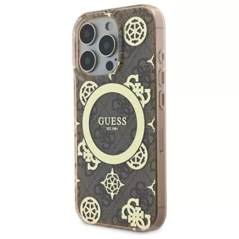 Guess GUHMP16LH4PYEEW Hardcase Apple iPhone 16 Pro 6.3 inch Brūns Peony On 4G Background MagSafe