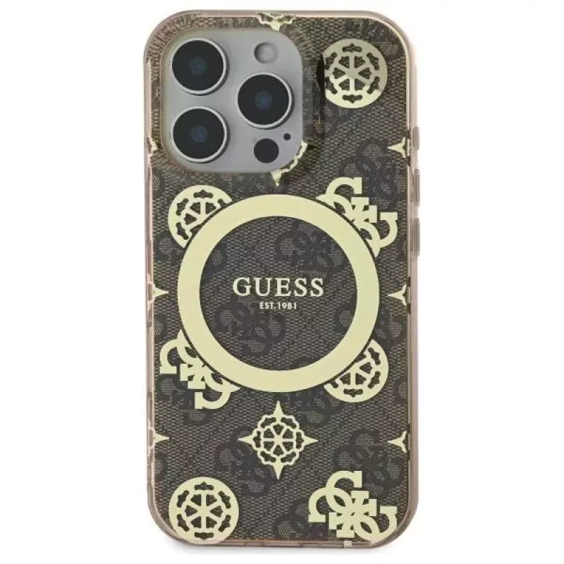 Guess GUHMP16LH4PYEEW Hardcase Apple iPhone 16 Pro 6.3 inch Brūns Peony On 4G Background MagSafe