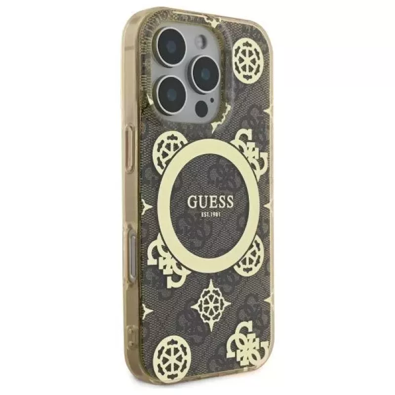 Guess GUHMP16LH4PYEEW Hardcase Apple iPhone 16 Pro 6.3 inch Brūns Peony On 4G Background MagSafe