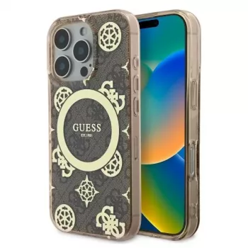 Guess GUHMP16LH4PYEEW Hardcase Apple iPhone 16 Pro 6.3 inch Brūns Peony On 4G Background MagSafe