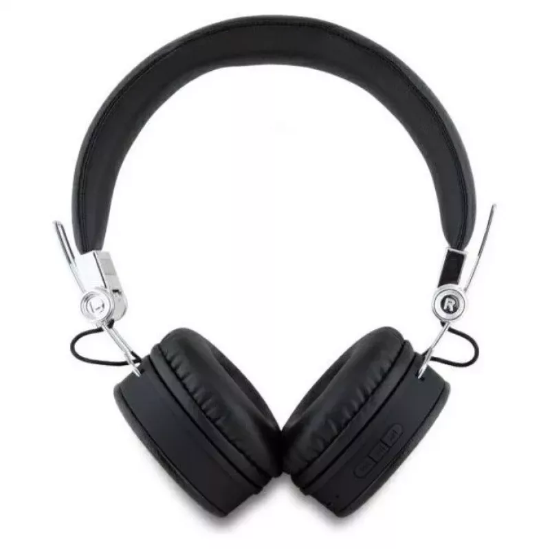 Guess Grained Classic Round Shape Wireless Bluetooth Over-Ear Headphones ar ENC (Melns)