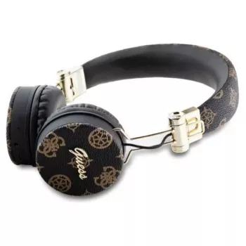 Guess Peony Script Round Shape Wireless Over-Ear Headphones ar Bluetooth 5.3 un ENC (Melns)
