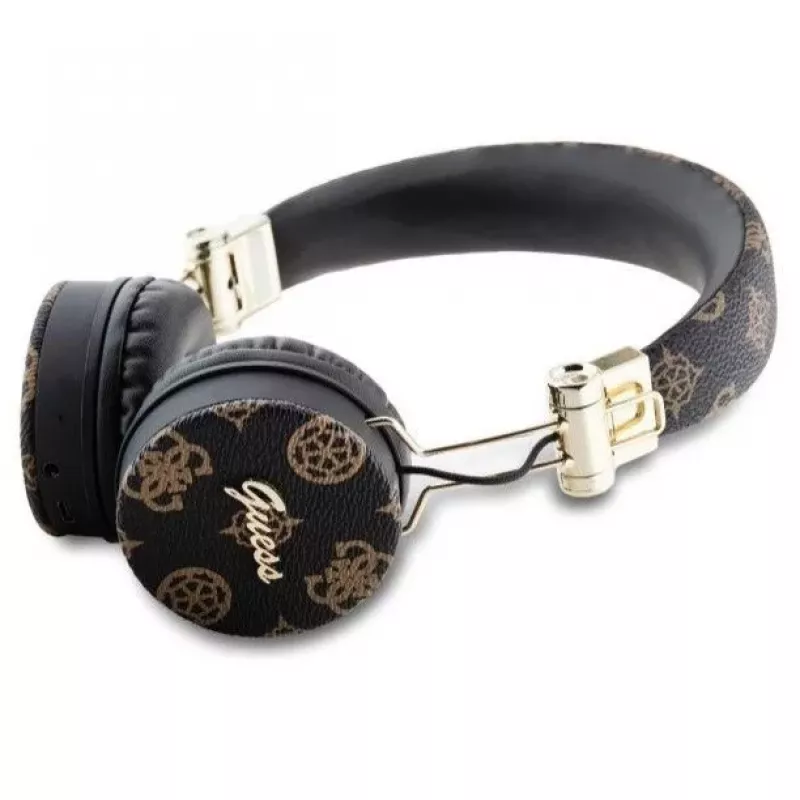Guess Peony Script Round Shape Wireless Over-Ear Headphones ar Bluetooth 5.3 un ENC (Melns)