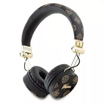 Guess Peony Script Round Shape Wireless Over-Ear Headphones ar Bluetooth 5.3 un ENC (Melns)