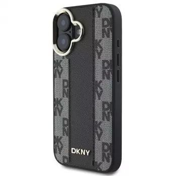 DKNY DKHMP16SPCPVSLK iPhone 16/16.1 cietais vāciņš ar rūtainu rakstu MagSafe melns