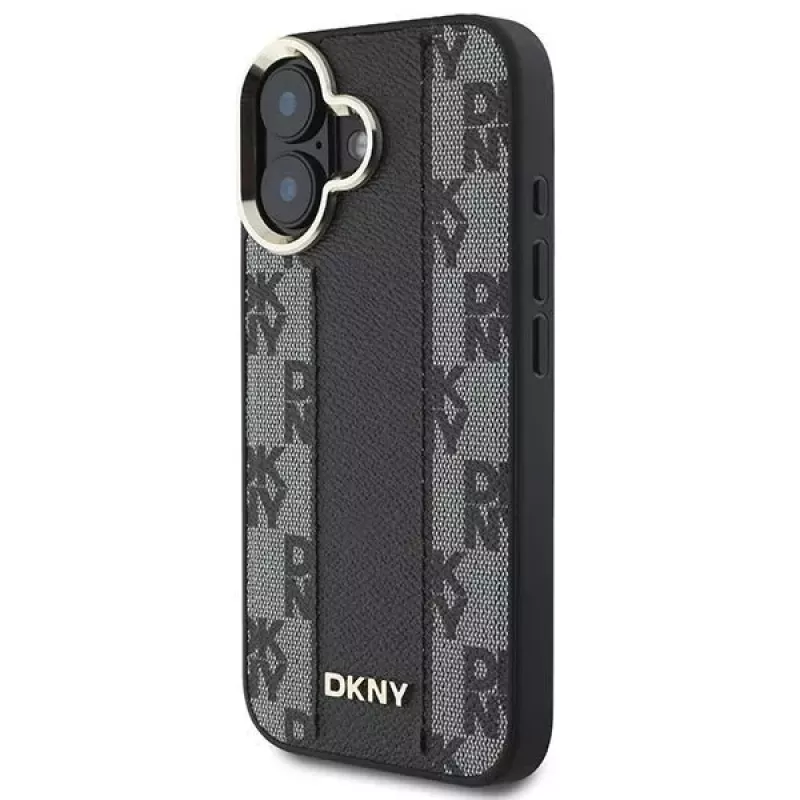 DKNY DKHMP16SPCPVSLK iPhone 16/16.1 cietais vāciņš ar rūtainu rakstu MagSafe melns