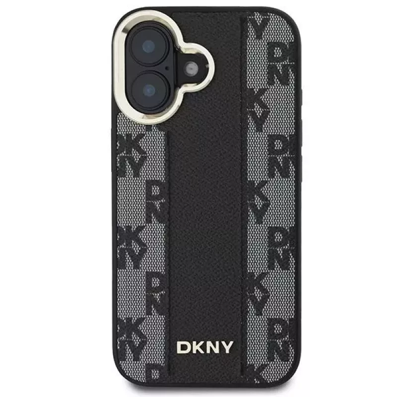 DKNY DKHMP16SPCPVSLK iPhone 16/16.1 cietais vāciņš ar rūtainu rakstu MagSafe melns