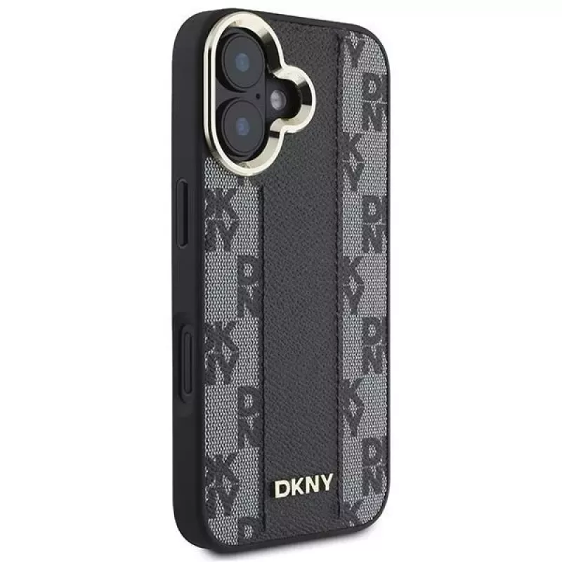 DKNY DKHMP16SPCPVSLK iPhone 16/16.1 cietais vāciņš ar rūtainu rakstu MagSafe melns