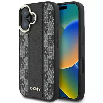 DKNY DKHMP16SPCPVSLK iPhone 16/16.1 cietais vāciņš ar rūtainu rakstu MagSafe melns