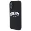 DKNY DKHMP16SSNYACH Cietais vāciņš Apple iPhone 16 6,1 collu melns silikons ar baltu apdrukātu logotipu MagSafe