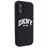 DKNY DKHMP16SSNYACH Cietais vāciņš Apple iPhone 16 6,1 collu melns silikons ar baltu apdrukātu logotipu MagSafe