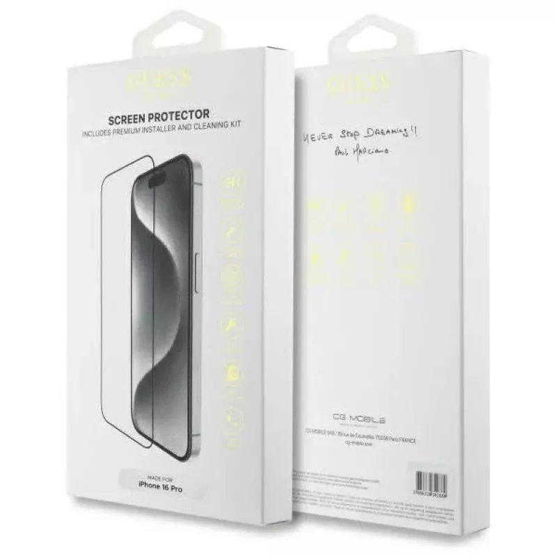 Guess GUTGP16LBOKGCIT iPhone 16 Pro 6.3 collu ekrāna aizsargs 2.5D rūdīts stikls caurspīdīgs