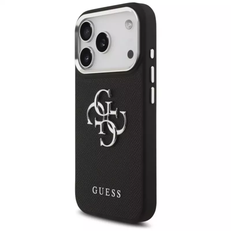 Guess Grained Big 4G Classic Logo Maciņš Apple iPhone 17 Pro, Melns