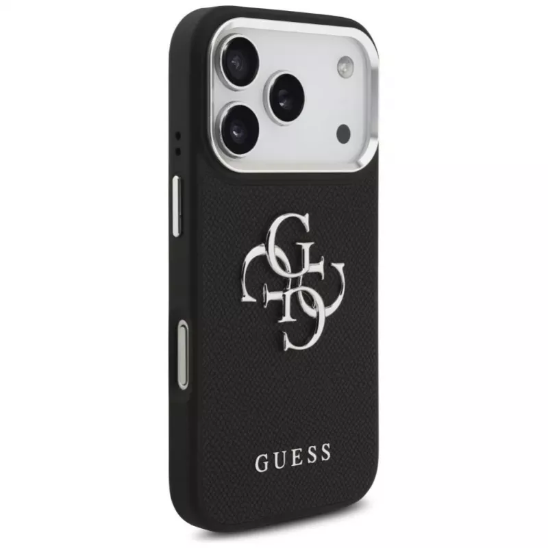 Guess Grained Big 4G Classic Logo Maciņš Apple iPhone 17 Pro, Melns