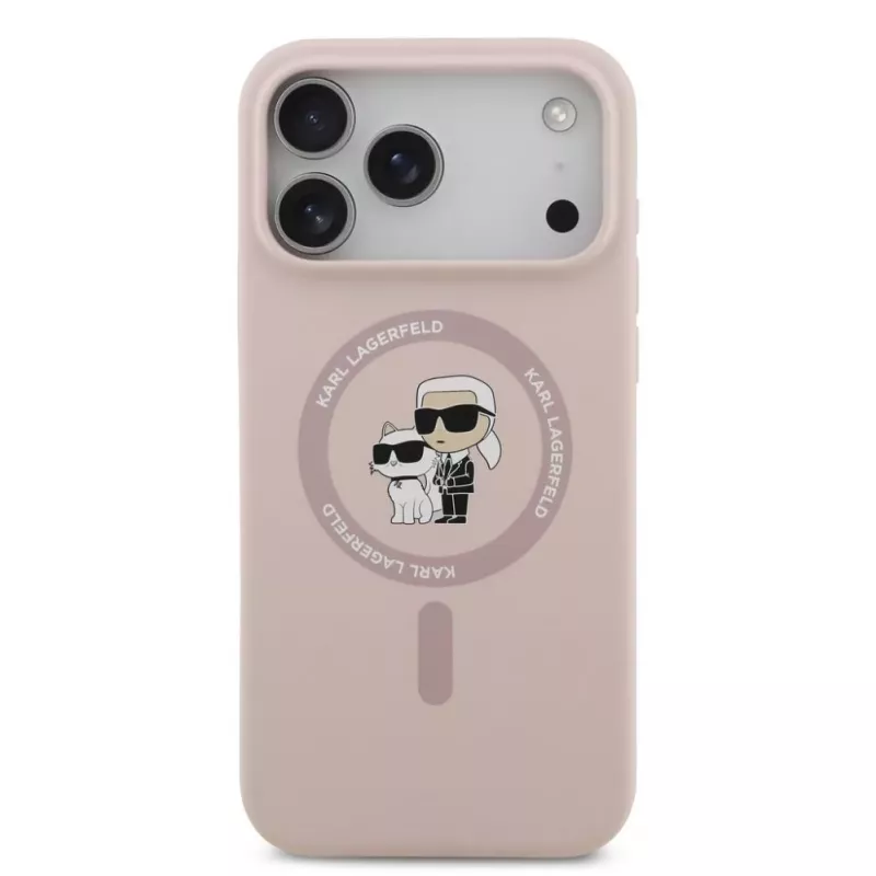 KARL LAGERFELD Silicone Karl & Choupette Ring MagSafe Case for Apple iPhone 17 Pro Max, Pink