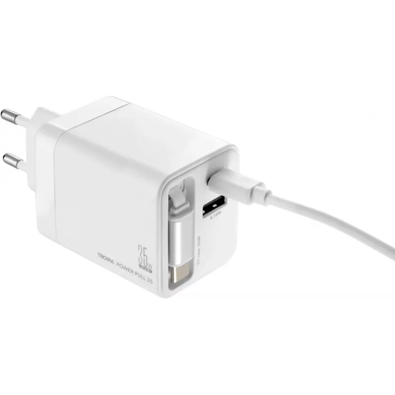 TROIKA POWER PULL 35 Auto lādētājs 35W USB-C PD & USB-A QC 3.0 Balts (CHA35/WH)